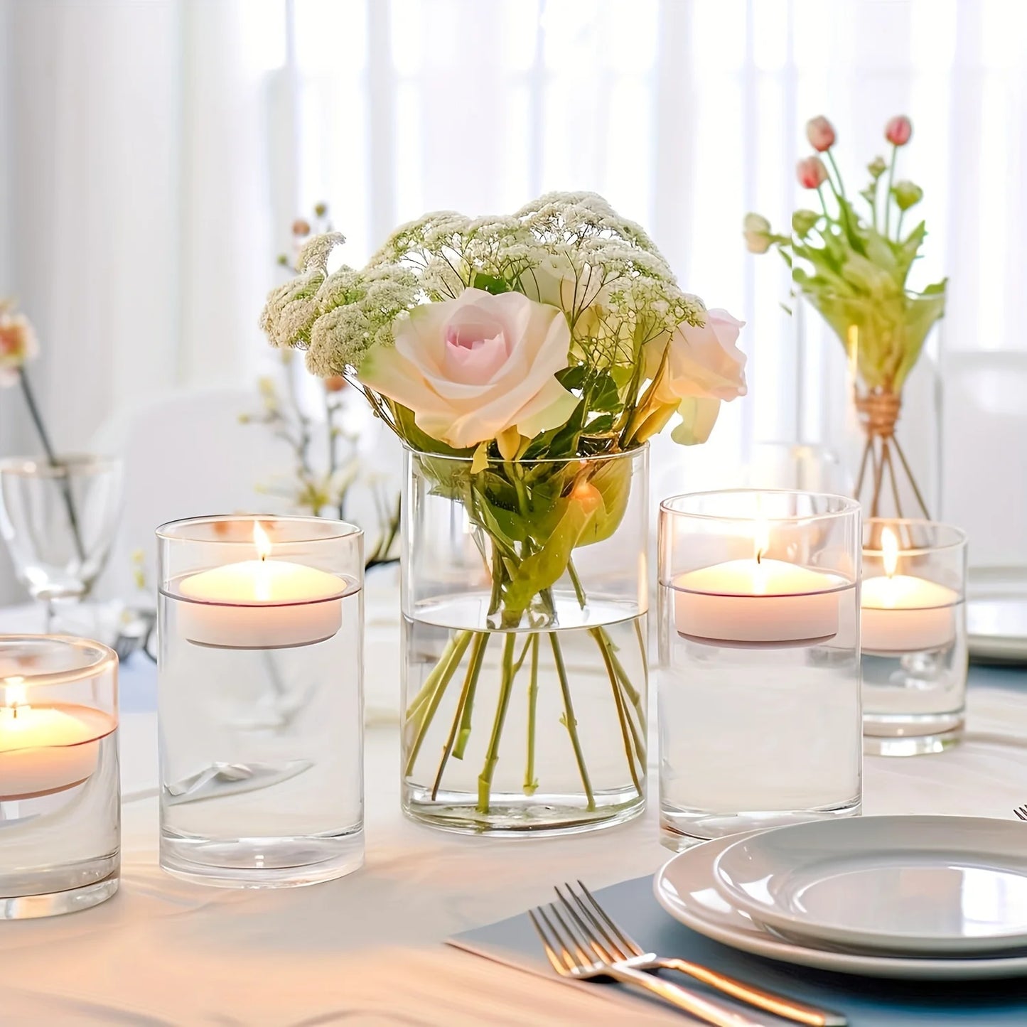 Glass Cylinder Vase, 5.5 英寸, 6 英寸 Tall Clear Vase, Hurricane Candle Holder for Wedding Party Home Decor