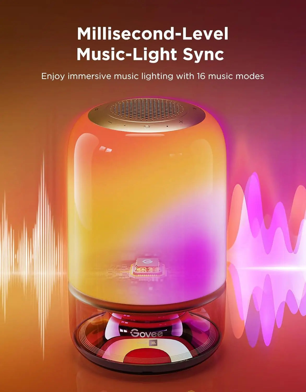 Smart Cordless Table Lamp with Speaker, Music-Light Sync, 16 Modes & 100+ Scenes, Rechargeable Desk Lamp for Bedroom