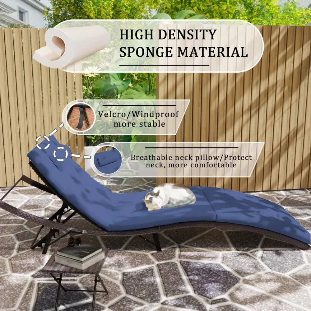 Outdoor 3-Piece Rattan Chaise Lounge Set with Folding Pool Chairs and Table for Patio