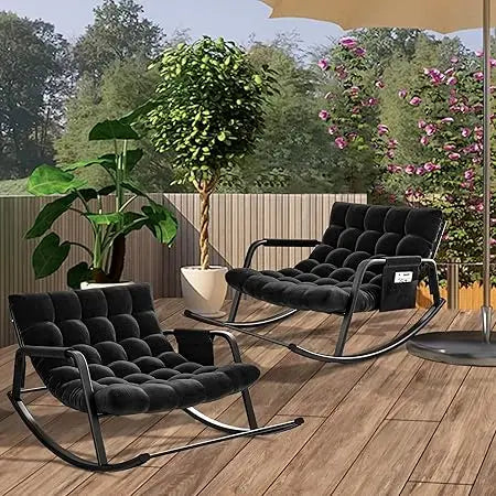Indoor Outdoor Patio Rocking Chairs Set of 2, Papasan Rocking Chairs, Double Papasan Chair with Cushion, Oversized Modern Rocker