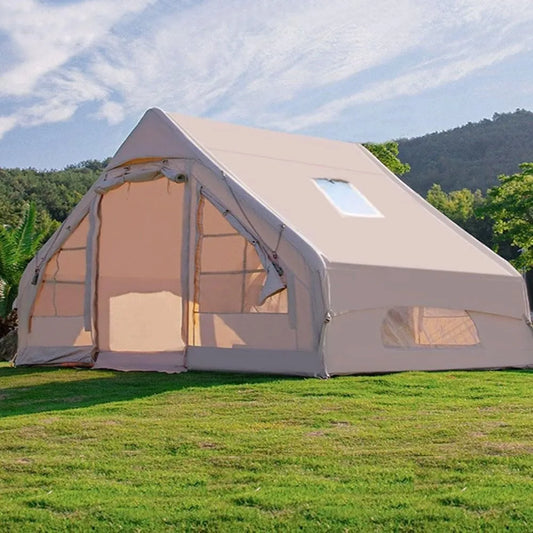 Capacity for 4-6 People, Outdoor Inflatable Camping Deluxe Tent 6.3 Flat Inflatable House Oxford Cloth Tent, Double Door Air Pum