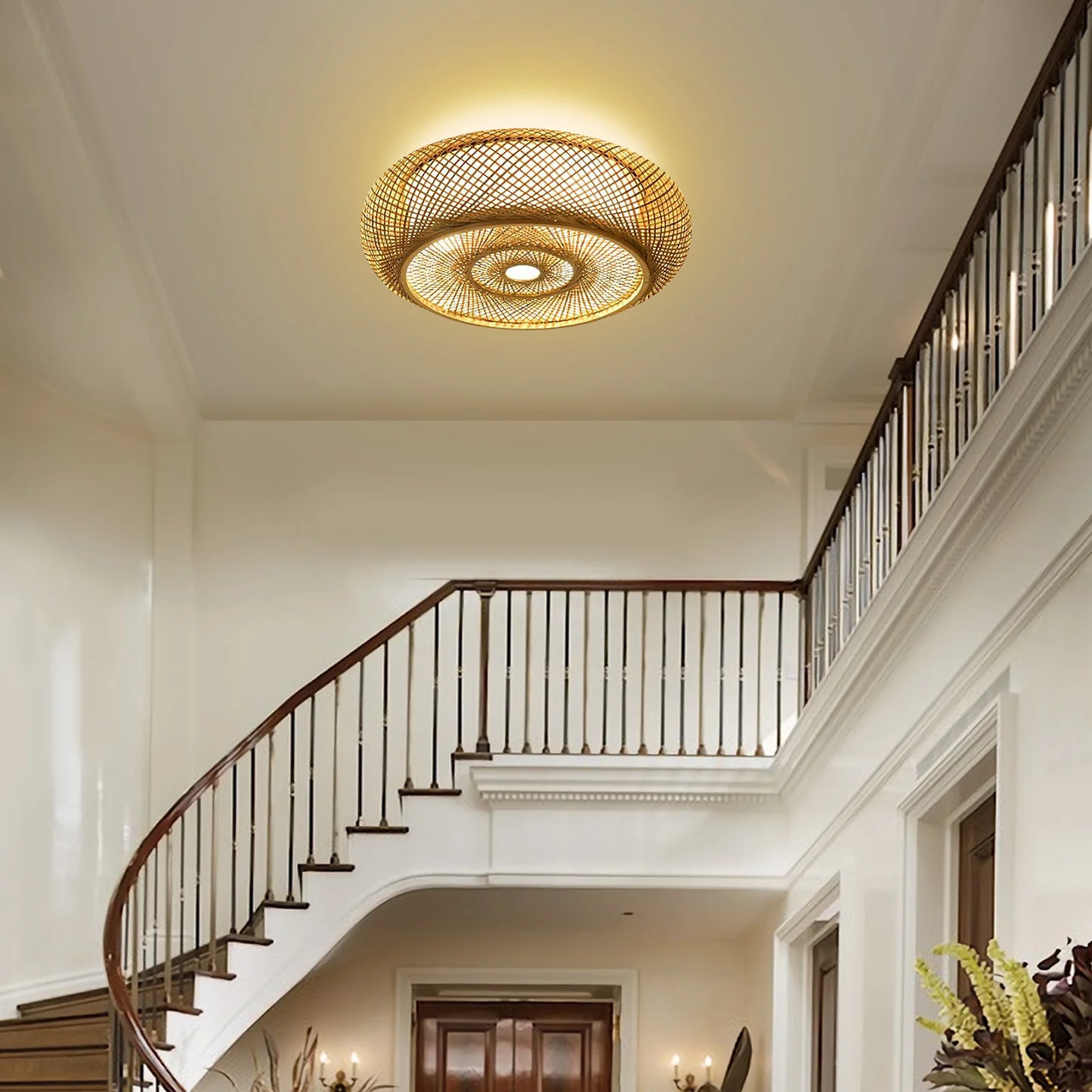 110V Bamboo Ceiling Light Rattan Ceiling Fixture Hanging Lamp Flush Mount Ceiling Lamp 3*E26 bulbs (Not Included)