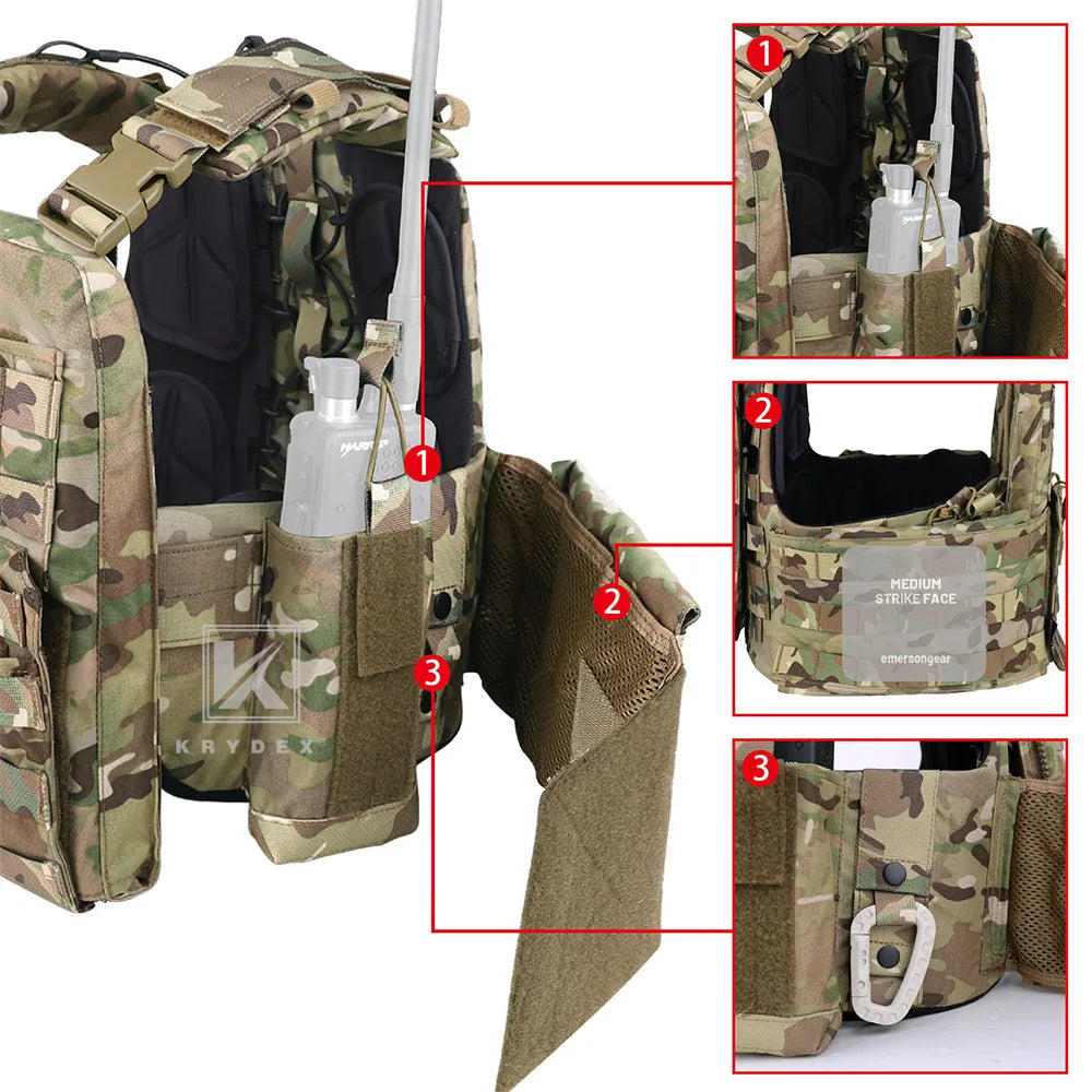 KRYDEX 500D CPC Heavy Duty Tactical Vest Plate Carrier Modular MOLLE Vest with Magazine & Radio Pouch for Combat Hunting Outdoor