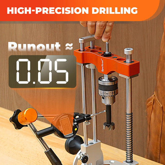 SpeTool Heavy-Duty Aluminium Base Portable Drill Guide – 0.05mm Precision, Precision and Adjustable 0–60° Multi-Angle Drilling,