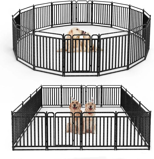 40" Height Dog Fence with 16 Panels, Portable Handle & Strap, Easy Setup for Indoor and Outdoor Pet Use