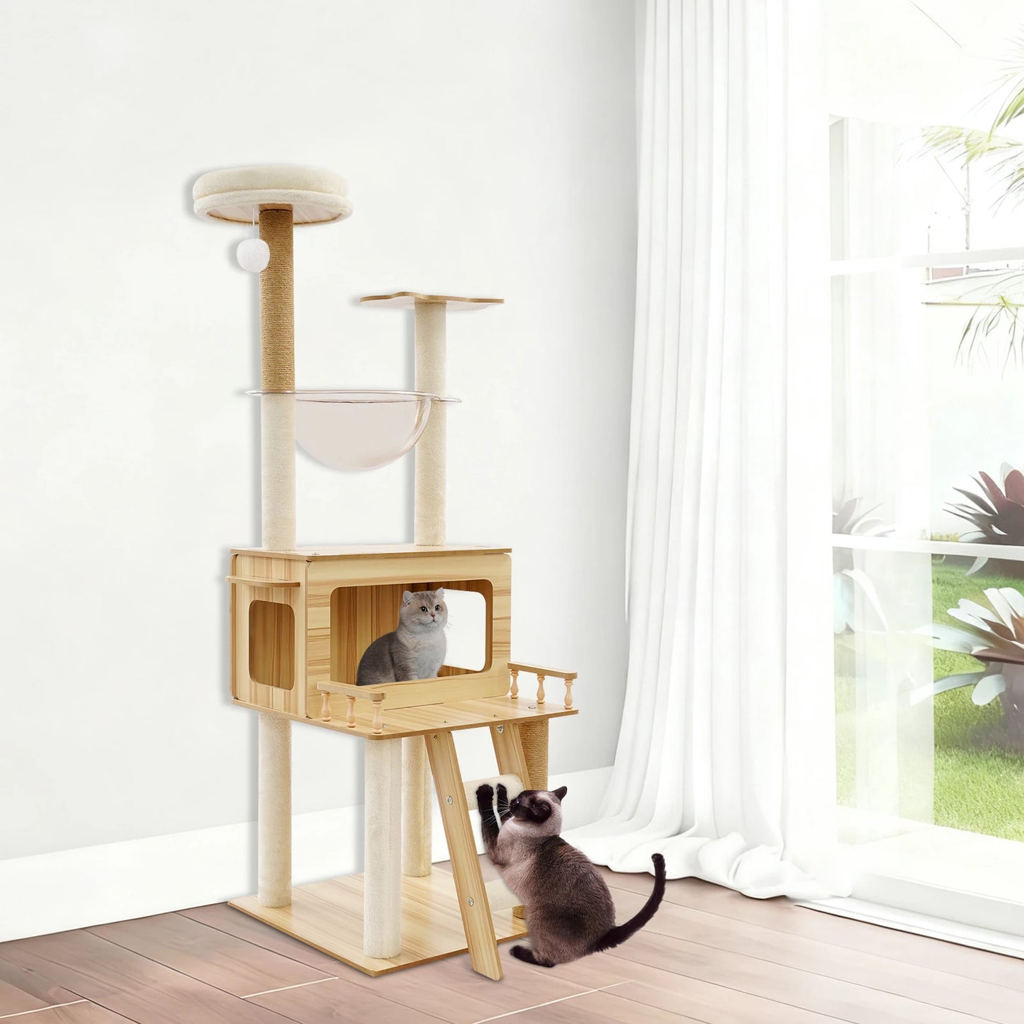 White+wood Cat Tree for Indoor Cats - 50x50x147cm Cat Scratching Climbing Tower, Floor Mount, 12.83kg Net Weight