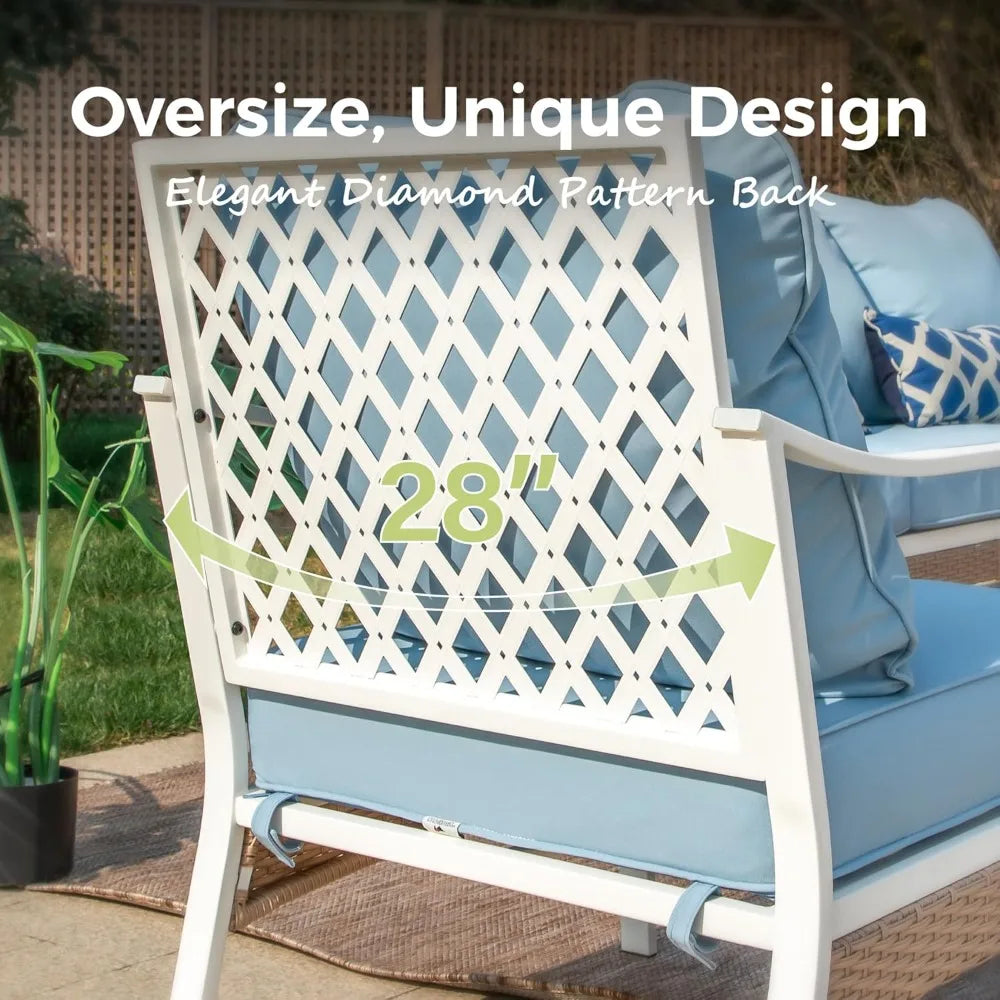 4Piece Patio Furniture Set,2 x Fixed Chair,1 x3-Seat Sofa with Marbling Coffee Table,All Cushioned 5 Seats Outdoor Conversation