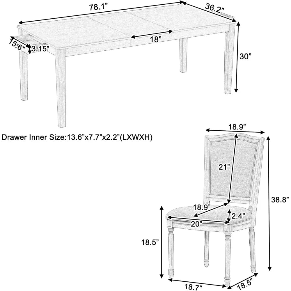 Dining Table Set for 6 Farmhouse Kitchen Table Set with 6 Upholstered Chairs for Kitchen Dining Room, Extendable Dining Table Se