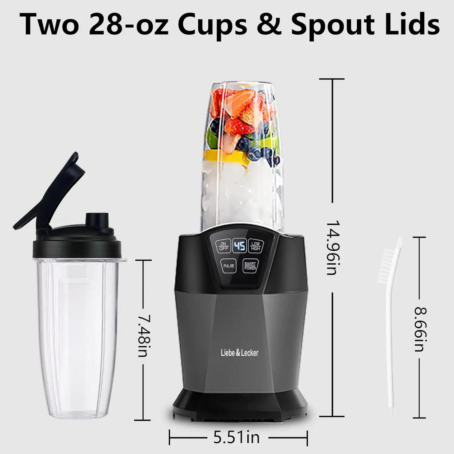 Blender with 1200W-Peak-Watts, Powerful Smoothie Blender Smart Technology Blended Frozen Fruit for Smoothies, with Two 28-oz To-