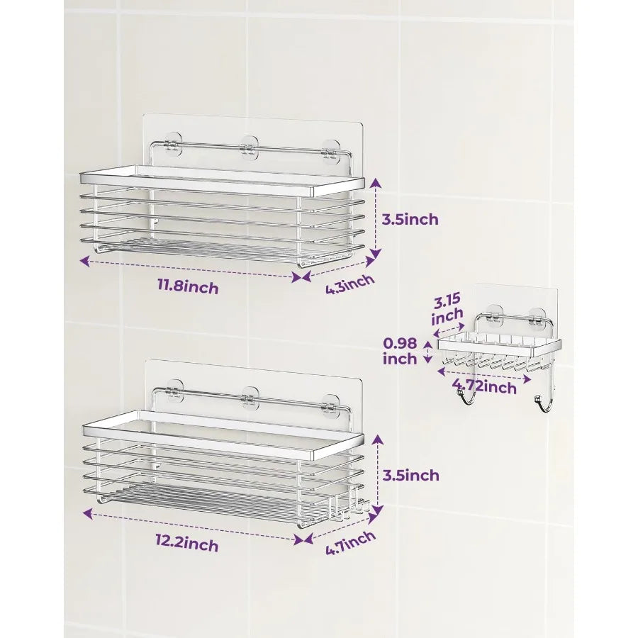 3Pack SUS304 Stainless Steel Shower Caddy with No Drilling Installation for Bathroom Storage Rustproof WallMounted Shower Shelv