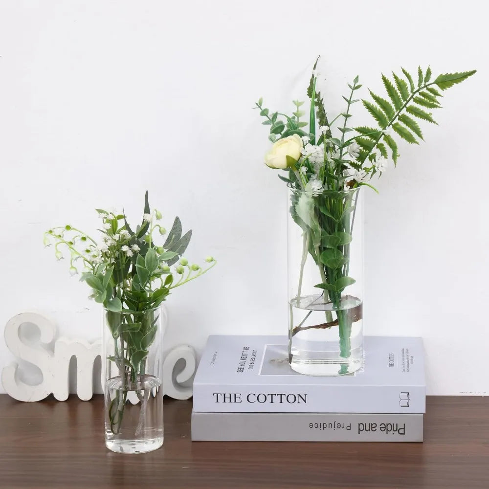 Set of 48 Transparent Glass Cylinder Vases Assorted Heights for Wedding Centerpieces, Decorative Flower Vases, Candle Holders