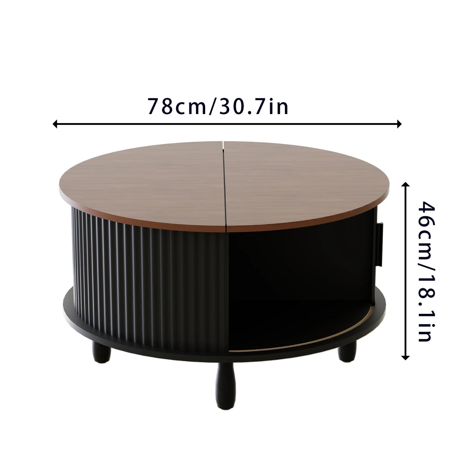 Round Wooden Coffee Table 30.7 inch With Storage Function Suitable For Home Living Room Office With Sliding Cabinet Door