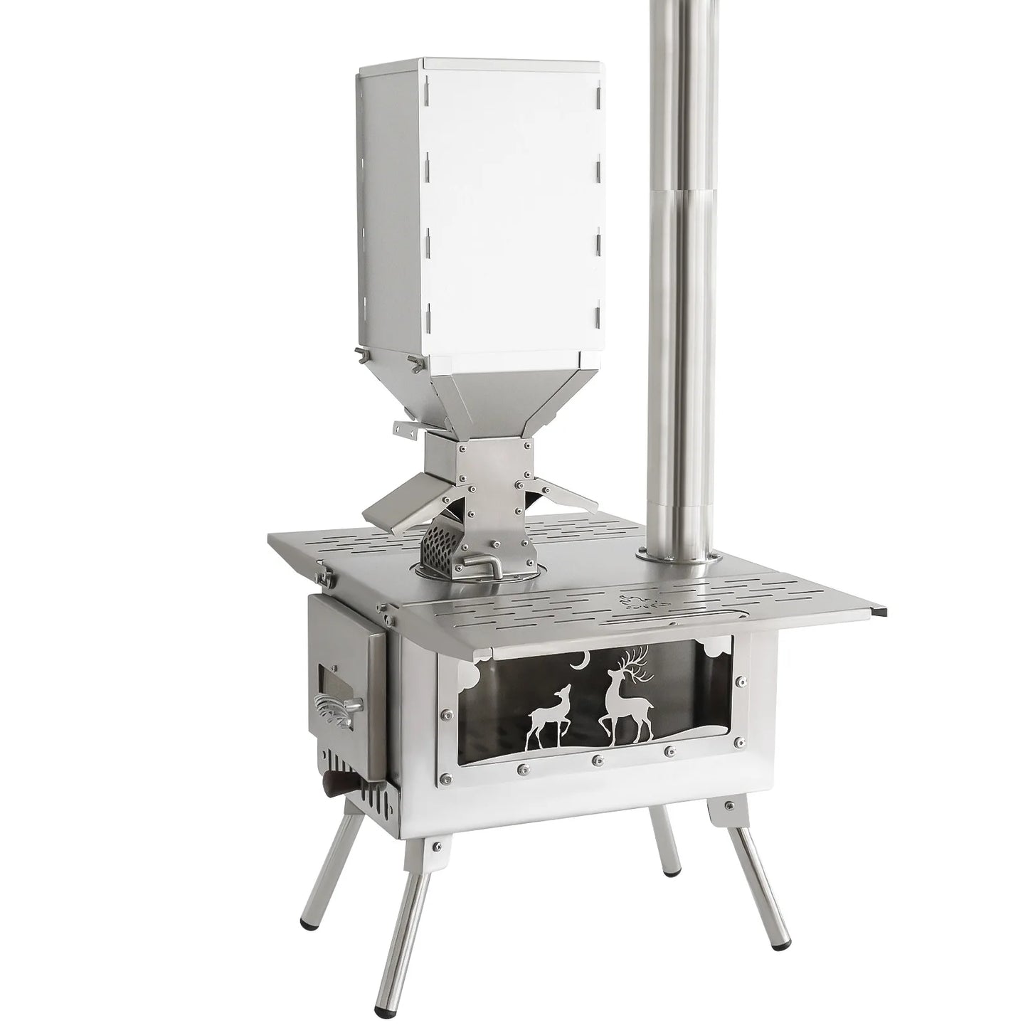 Pellet Stove Stainless Steel Portable Wood Burning Stove with Chimney Pipe Pellet Burner for Outdoor Cooking Hiking