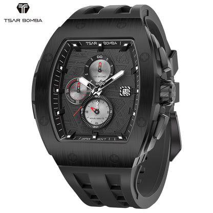 TSAR BOMBA Men’s Quartz Watch, Stainless Steel Case, Japanese Movement, Chronograph Date, Sapphire Crystal, 50M Water Resistant