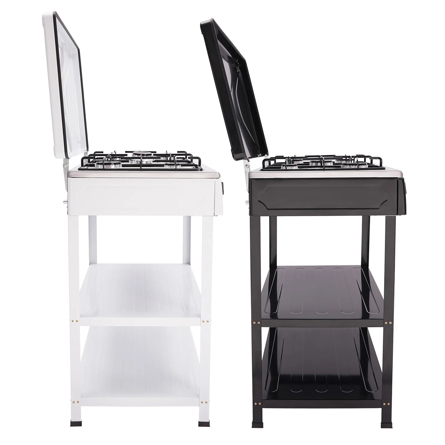 5 Burner Gas Stove for Outdoor Camping with 2 Tier Storage Rack Ideal for Cooking and BBQ