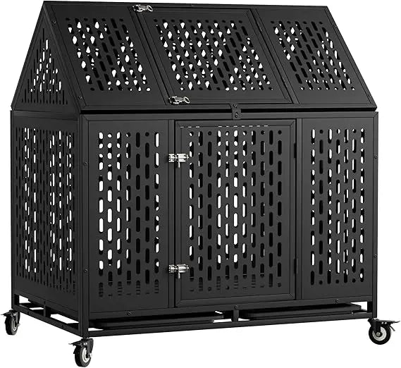 44 inch heavy duty indestructible dog crate steel escape proof chew proof cage, indoor double door kennel for high anxiety large