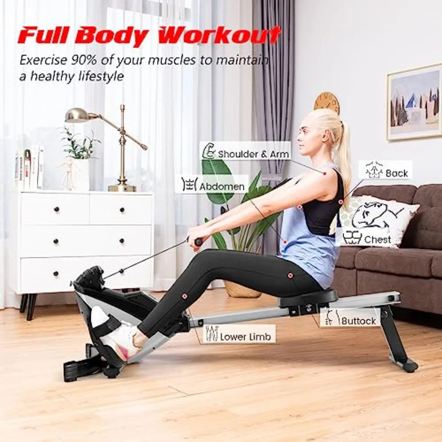 Folding Rowing MachineMagnetic Rower with Adjustable Resistance and LCD Display Exercise Cardio Fitness Equipment for Home Use