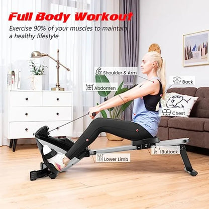 Folding Rowing MachineMagnetic Rower with Adjustable Resistance and LCD Display Exercise Cardio Fitness Equipment for Home Use