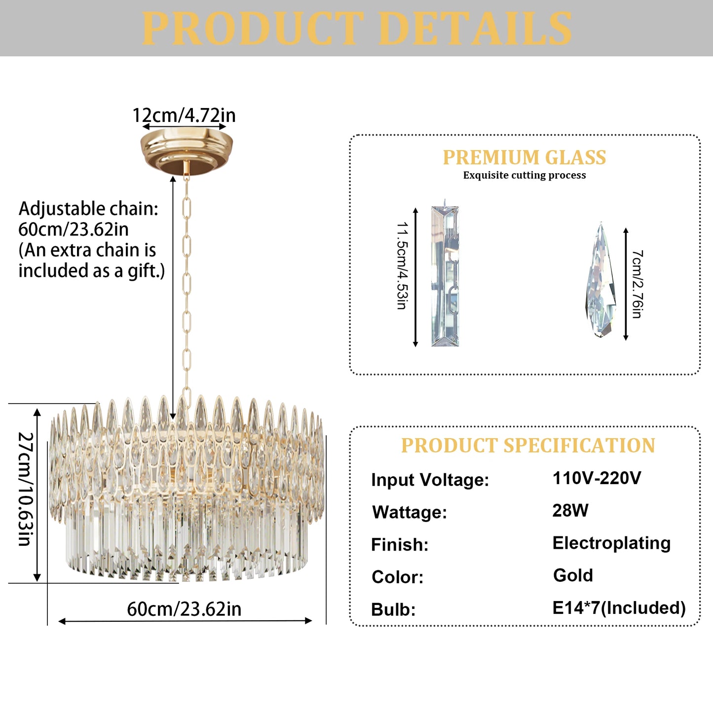 LUVODI Luxury Ceiling Pendant Lighting Decor Crystal Chandeliers Light Fixture with Three Colors Lights