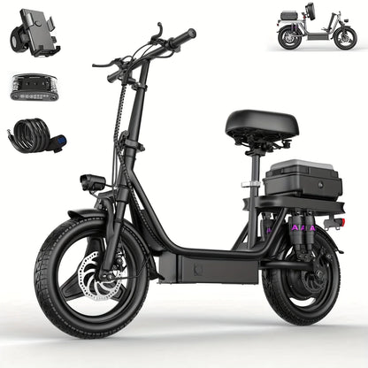 Rated Power 500w (peak 740w)Adult Electric Scooter And Electric Bike, With Seat, 48V 10-15Ah Lithium Battery, Range Up To 10-35