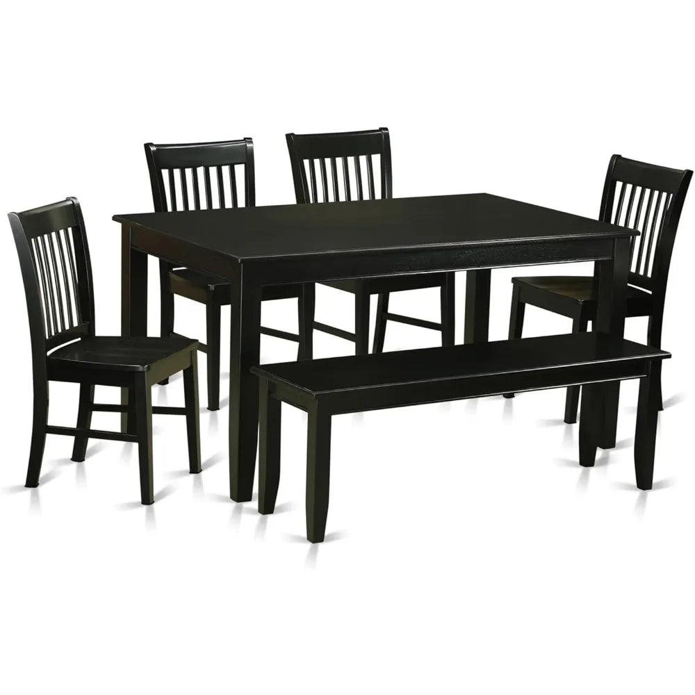 DUNO6-BLK-W 6 Piece Kitchen Table & Chairs Set Contains a Rectangle Dining Table and 4 Dining Room Chairs with a Bench, 36x60 I