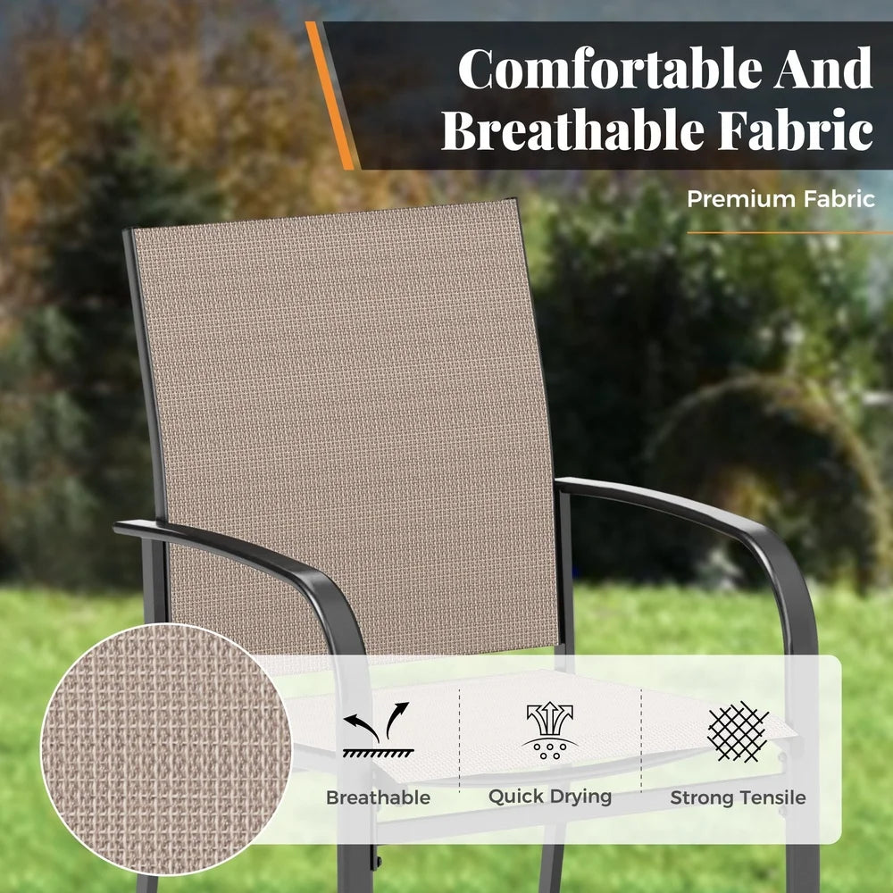 7-Piece Outdoor Dining Set with 6 Textilene Chairs and Metal Steel Rectangle Table Patio BBQ Gatherings