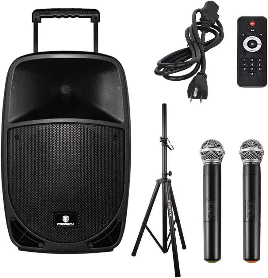 PRORECK Freedom 12 Portable Wireless 12" 500W PA Speaker with Rechargeable Battery, BT/USB/SD/FM, Remote & Wireless Mic.