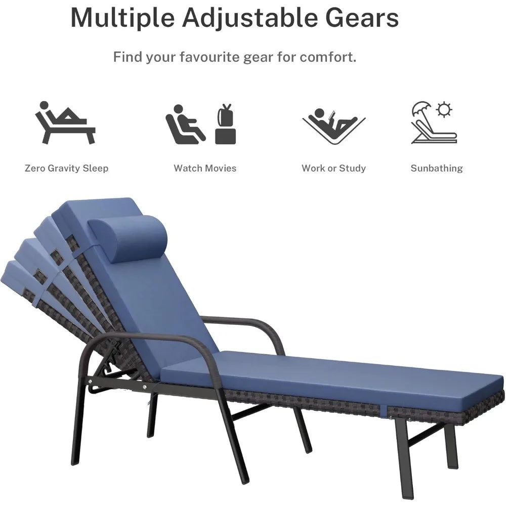 Patio Chaise Lounge Set 3 Pieces Pool Lounge Chairs,Cushioned Outdoor Folding Lounge Chair w/Arm and Rattan Adjustable Backrest