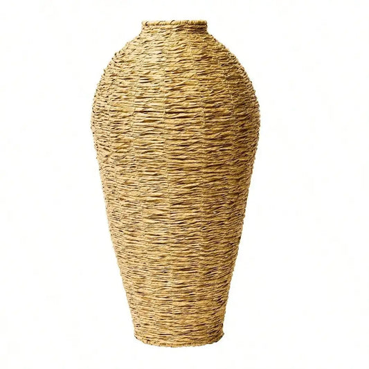 22 Inch Woven Faux Seagrass Floor Vase - Large Natural Look Planter for Farmhouse, Bohemian, or Coastal Home Decor