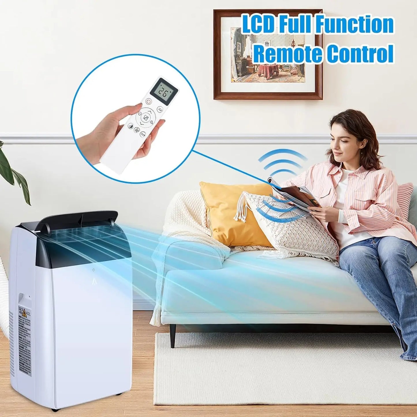 14,000 BTU Portable Air Conditioner with Dehumidifier & Fan, AC Units Cools up to 750 Sq. Ft., Remote Control, Auto Swing