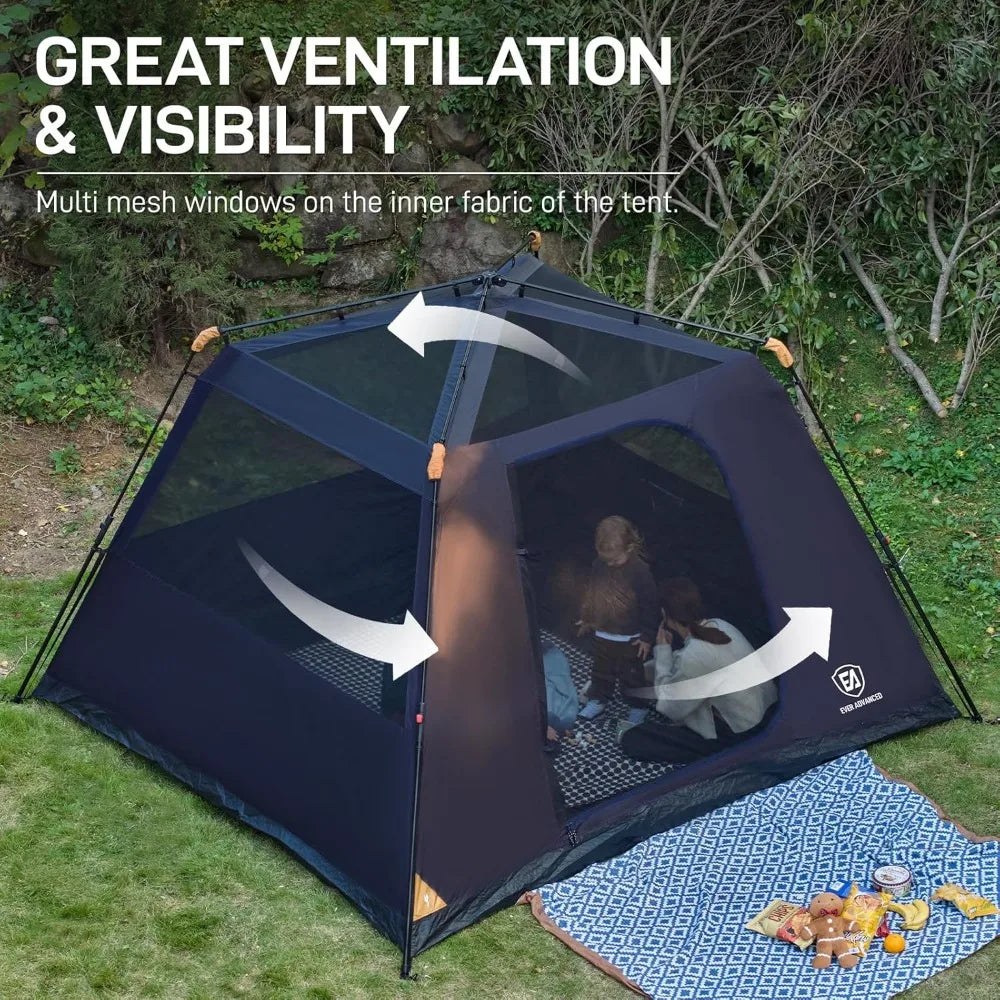 Blackout 6 Person Camping Tent, Instant Cabin Tent for Family with Vestibule and Large Mesh Windows, 60s Easy Setup, Double Lay