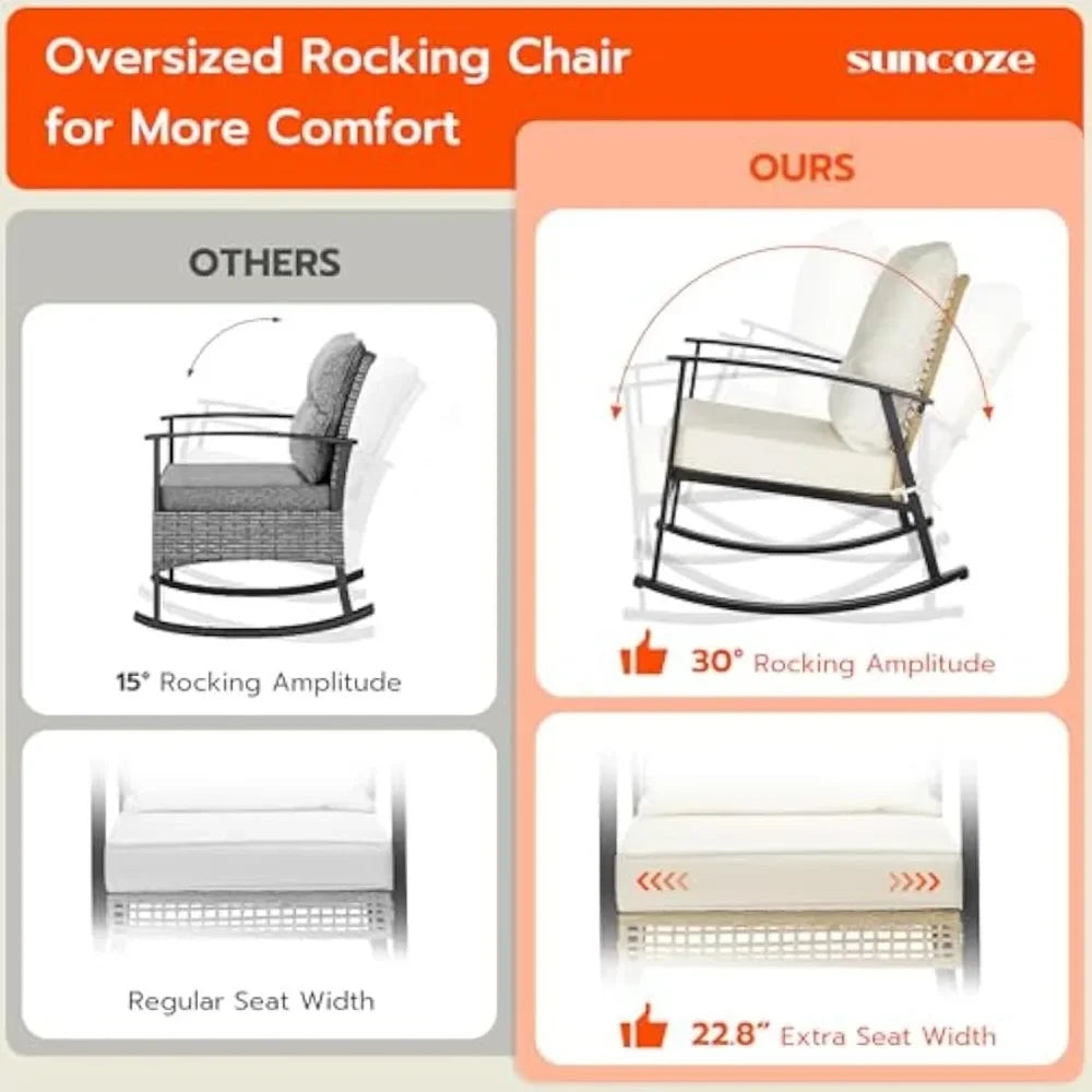 3 Piece Patio Furniture Set, Outdoor Rocking Chairs Set of 2 with Coffee Table, Patio Bistro Set Patio Rocking Chair Oversatio