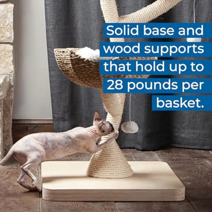 Large Modern Indoor Cat Tree with 3 Faux Fur Beds Scratching Posts and Toys for Cats 23-Inch Width x 23-Inch Depth x 52-Inch He