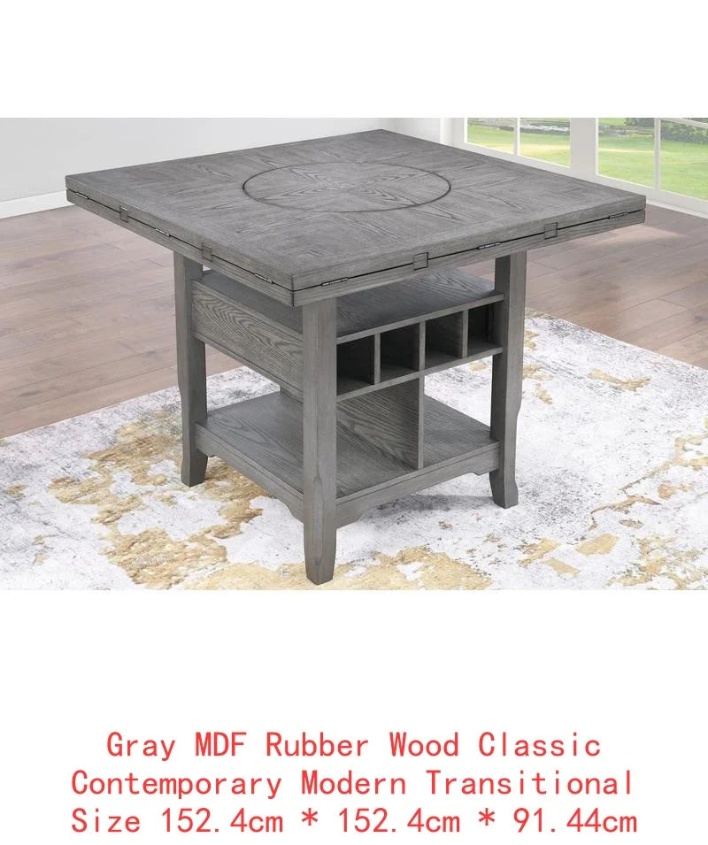 Classic 7-Piece Counter Height Dining Set with Antique White and Gray Table, Lazy Susan, Built-in Leaf, and 6 High Chairs for