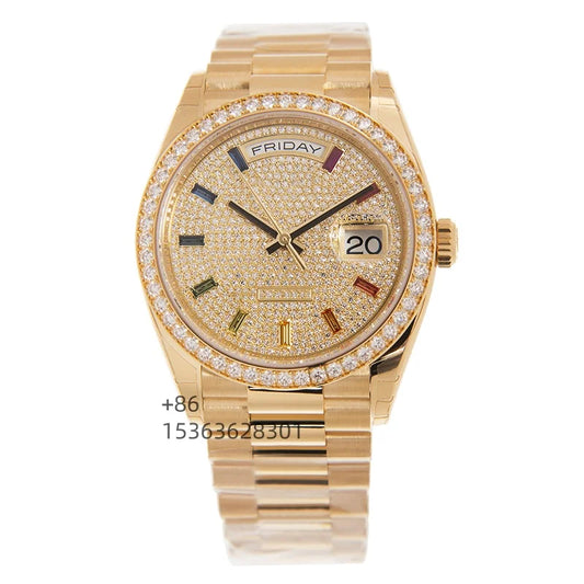2026 Top Luxury Full Diamond Men's Gold Coloured Gemstone Automatic Mechanical Watch Hip Hop Business High End Vacations Watch