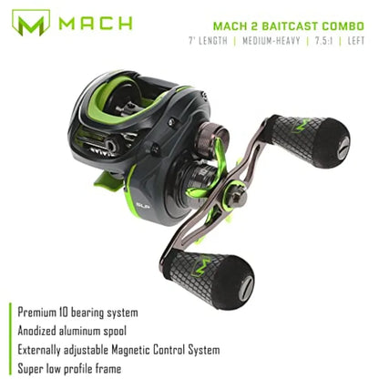 MACH 2 Baitcast Reel and Fishing Rod Combo IM8 Graphite Blank Fishing Rod Winn Dri-Tac Ultra Handle Black Green