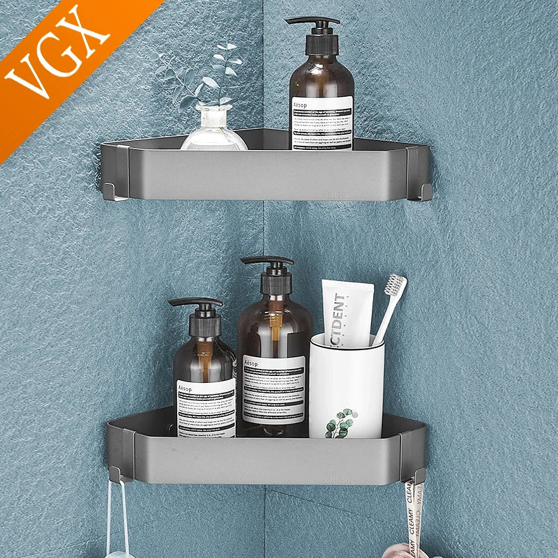 VGX Bathroom Shelf Shower Trangle Shelfes Corner Storage Rack Wall Mounted Shelves Stainless Steel Basket Kitchen Accessories