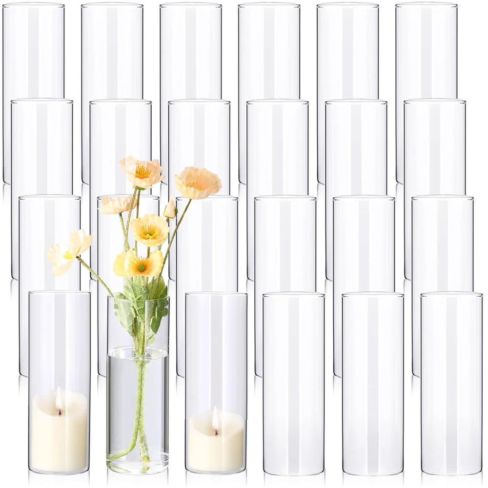 8 Inch Tall Glass Vases Bulk Clear Cylinder Flower Vases Transparent Candle Holder Glass Cylinder Vases Floral Plant Vase Bulk