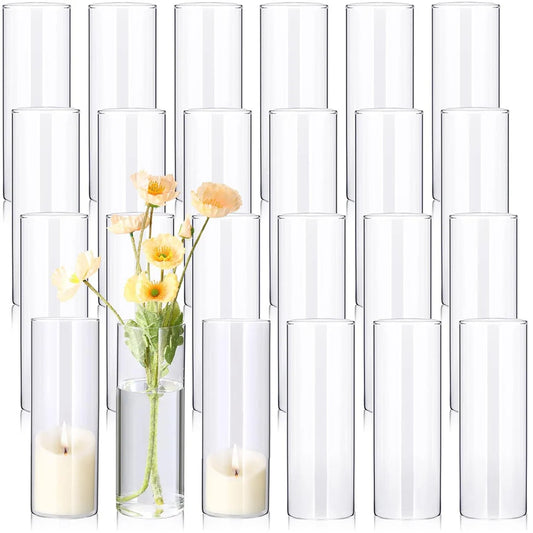 8 Inch Tall Glass Vases Bulk Clear Cylinder Flower Vases Transparent Candle Holder Glass Cylinder Vases Floral Plant Vase Bulk