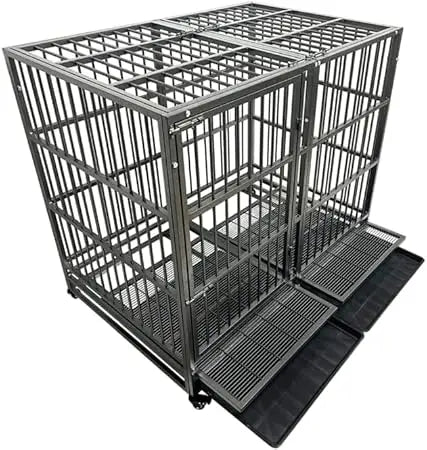 Masterpiece 54/48/42/38 Inch Heavy Duty Dog Crate Cage With Wheels, Indestructible And Escape Proof Steel Kennel Indoor For Hig