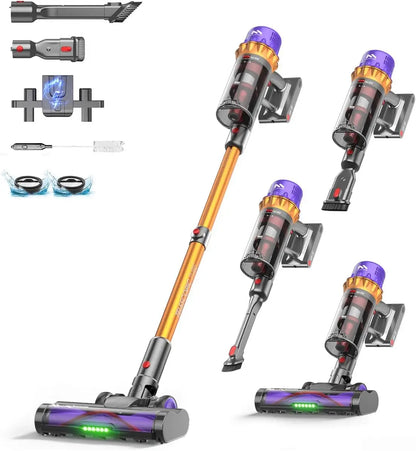 550W Cordless Vacuum Cleaner, 50kPa Suction, 80min Battery, Anti-Tangle Brush for Carpet & Pet Hair