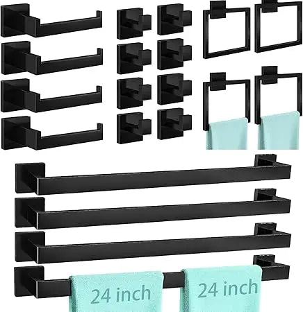 Stainless Steel Wall-Mounted Towel Rack, 24 Inch Matte Black Bathroom Hardware Set with Towel Bar for Modern Home Decor
