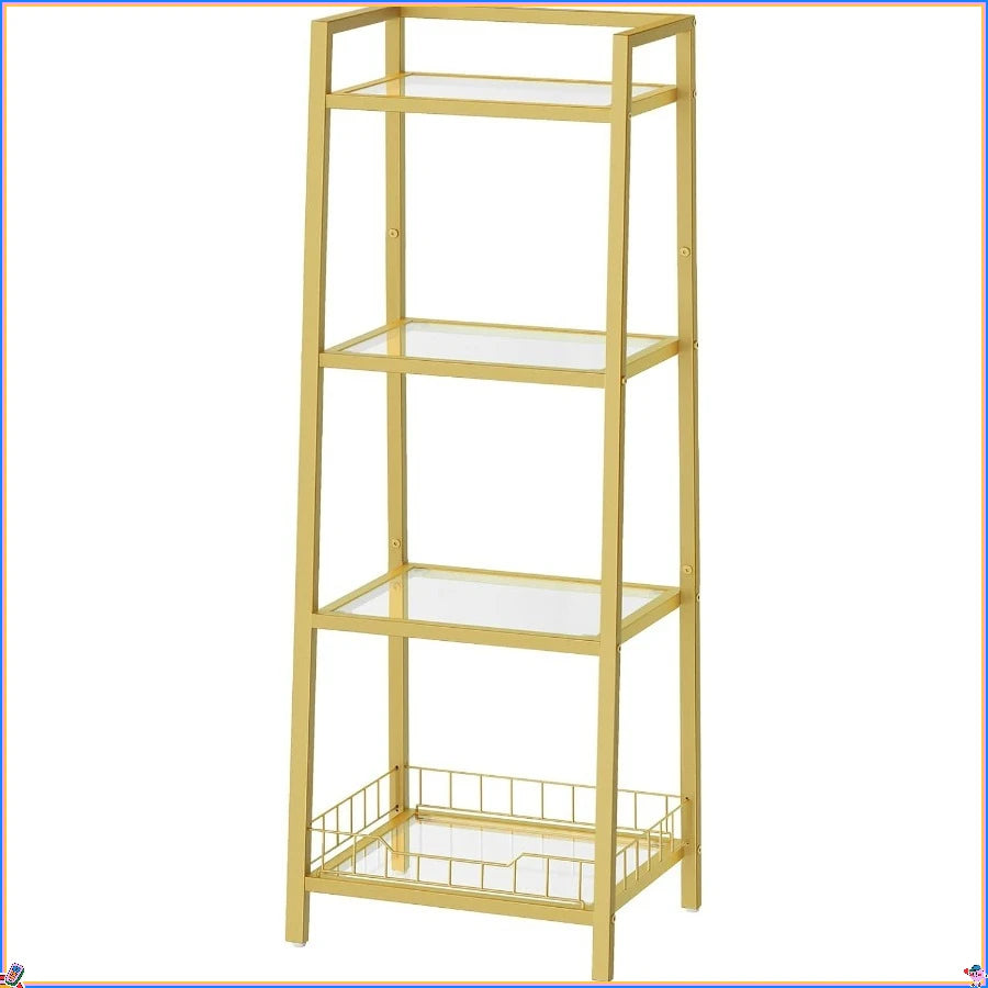 Floor Standing Gold Glass Shelf 4-Tier - Waterproof Rack for Bathroom & Decor Organization