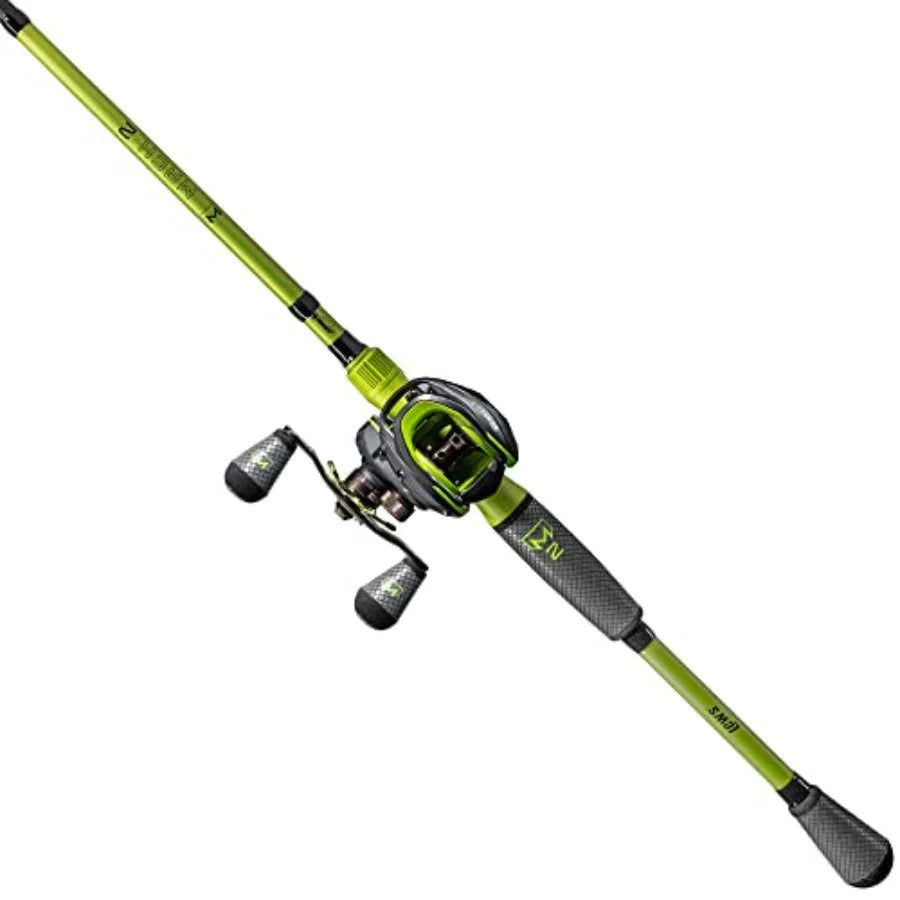 MACH 2 Baitcast Reel and Fishing Rod Combo IM8 Graphite Blank Fishing Rod Winn Dri-Tac Ultra Handle Black Green