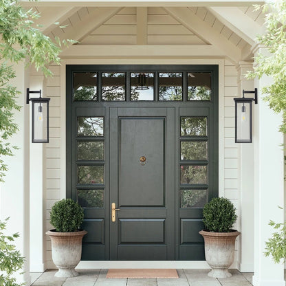 20"(H) Set of 2 Modern Outdoor Wall Sconces Black Frame Clear Glass Weatherproof Porch/Garage E26 No Bulbs