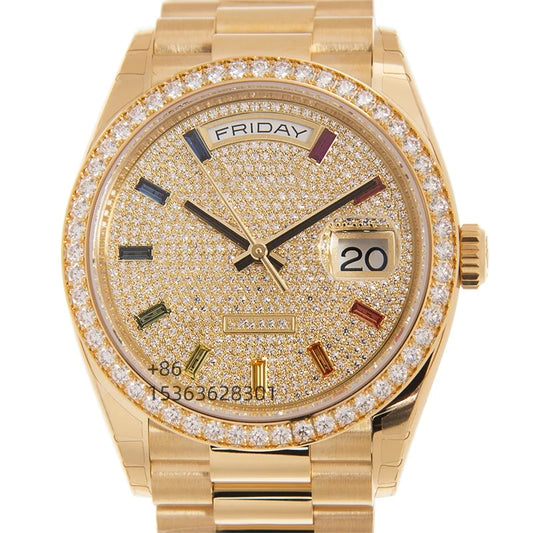 2026 Top Luxury Full Diamond Men's Gold Coloured Gemstone Automatic Mechanical Watch Hip Hop Business High End Vacations Watch