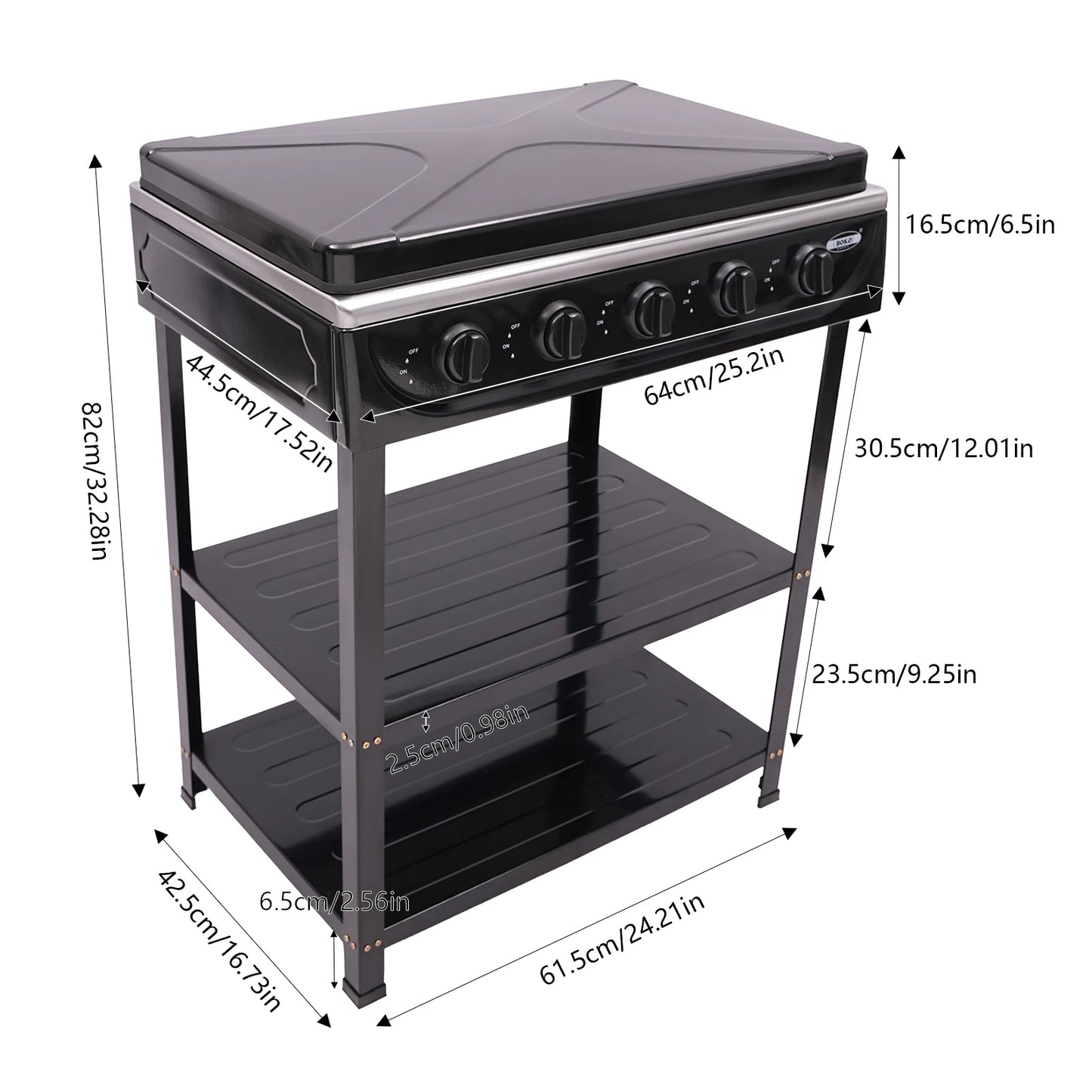 5 Burner Gas Stove for Outdoor Camping with 2 Tier Storage Rack Ideal for Cooking and BBQ