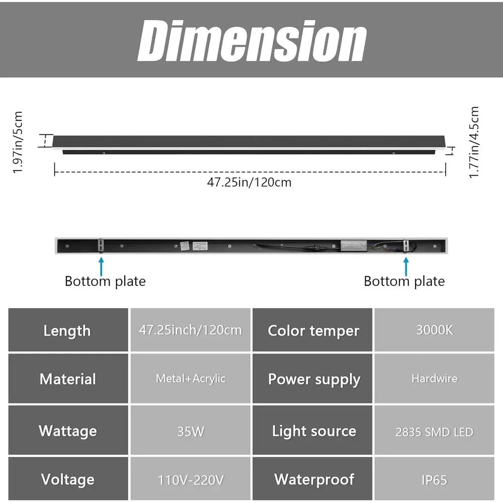 2 Pack 47.25inch Long Outdoor LED Wall Lights 35W Black 3000K Warm White Porch Lights Acrylic Waterproo IP65 Exterior Wall Light