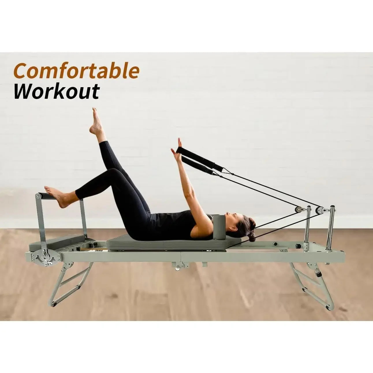 W-Pilates Reformer Machine Equipment with Springs & Cords for Home Workout, Foldable Pilates Equipment with Ju