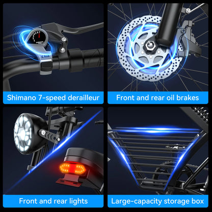 ZorixBike Z6 Pro Electric Bike for Adults 3000W 48V 23AH Max 80Miles Electric Motorcycle 20" Fat Tire Bike Shamano 7-Speed EBike